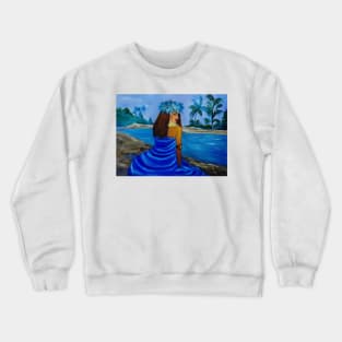 HULA GIRL ON THE BEACH IN BLUE Crewneck Sweatshirt